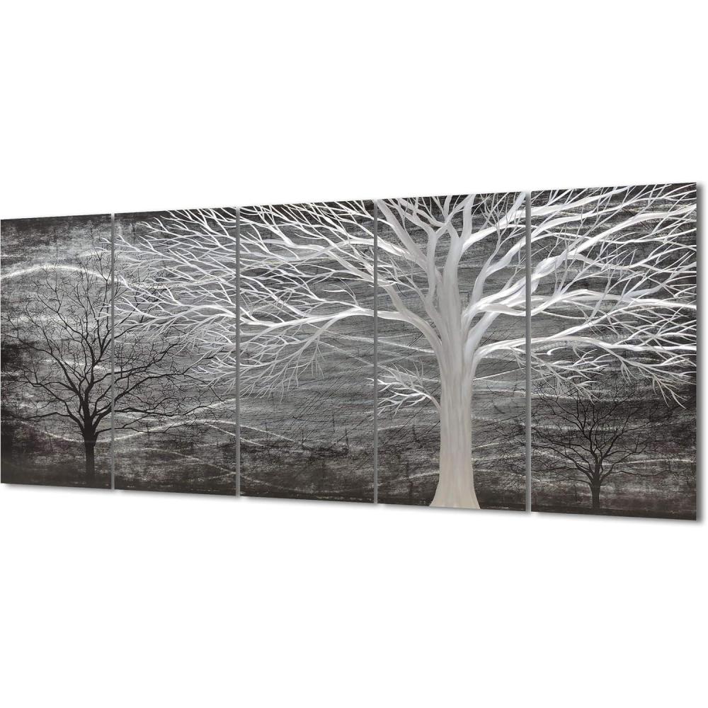 imageYihui Arts Tree Metal Wall Art For Living Room Black Grey Silver Color Pictuers For DecorTree