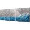 imageYihui Arts Metal Wall Art  Silver Sea Waves 3D Sculpture 5 Piece Hand Crafted Aluminum Coastal Artwork for Large Abstract Living Room Bedroom Bathroom Decor  BlueSilver Waves