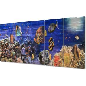 imageYihui Arts Metal Wall Art  Silver Sea Waves 3D Sculpture 5 Piece Hand Crafted Aluminum Coastal Artwork for Large Abstract Living Room Bedroom Bathroom Decor  BlueFish