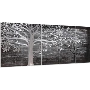 imageYihui Arts Tree Metal Wall Art For Living Room Black Grey Silver Color Pictuers For DecorBlack Tree