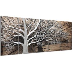 imageYihui Arts Tree Metal Wall Art For Living Room Black Grey Silver Color Pictuers For DecorSilver