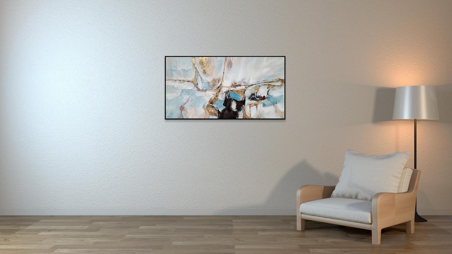 imageYihui Arts Contemporary Abstract Living Room Wall Art Hand Painted Modern Teal Color Canvas Painting Pictures for Bedroom Bathroom DecorAbstract Art