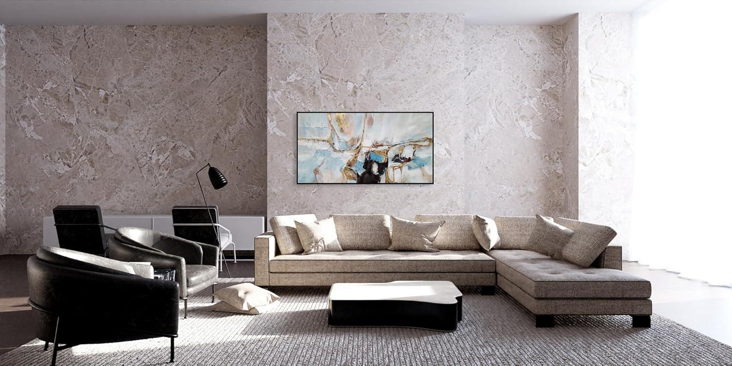 imageYihui Arts Contemporary Abstract Living Room Wall Art Hand Painted Modern Teal Color Canvas Painting Pictures for Bedroom Bathroom DecorAbstract Art