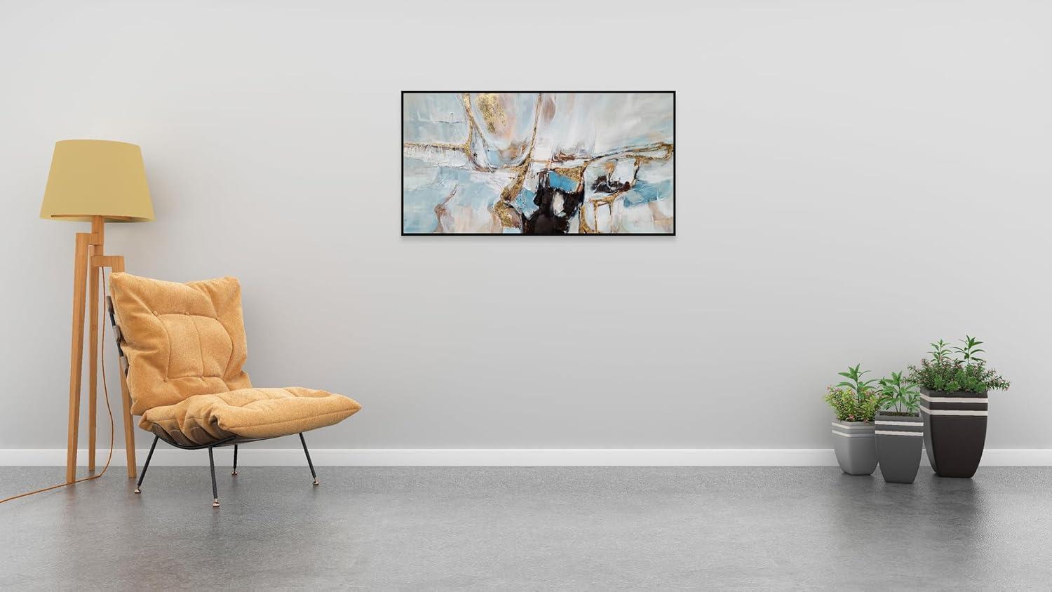 imageYihui Arts Contemporary Abstract Living Room Wall Art Hand Painted Modern Teal Color Canvas Painting Pictures for Bedroom Bathroom DecorAbstract Art