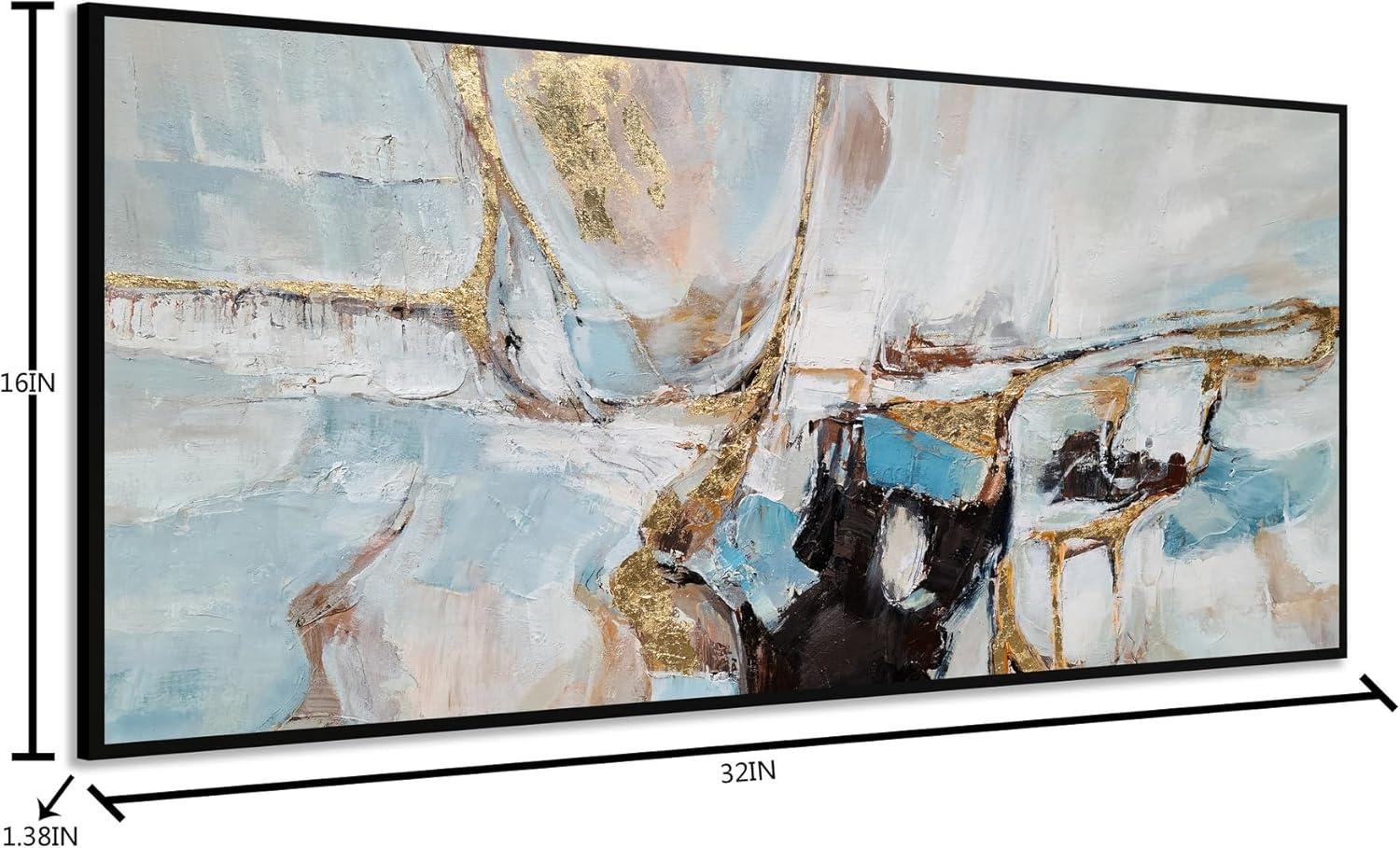 imageYihui Arts Contemporary Abstract Living Room Wall Art Hand Painted Modern Teal Color Canvas Painting Pictures for Bedroom Bathroom DecorAbstract Art