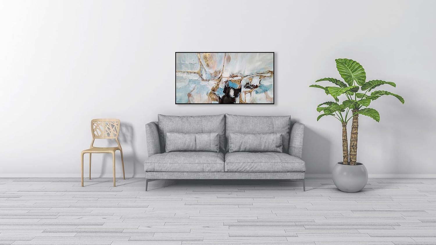 imageYihui Arts Contemporary Abstract Living Room Wall Art Hand Painted Modern Teal Color Canvas Painting Pictures for Bedroom Bathroom DecorAbstract Art