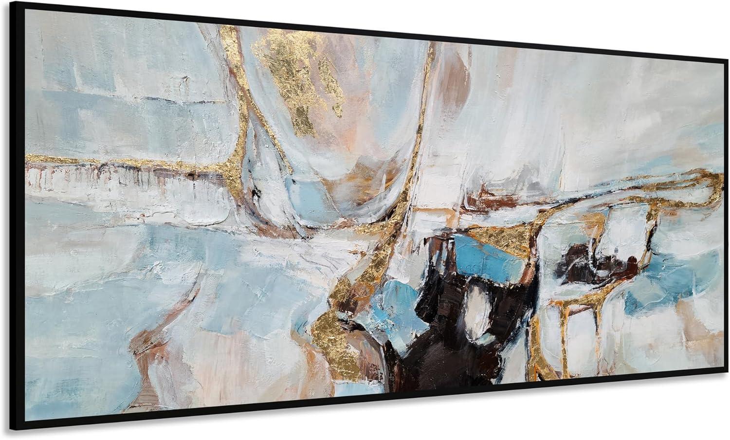 imageYihui Arts Contemporary Abstract Living Room Wall Art Hand Painted Modern Teal Color Canvas Painting Pictures for Bedroom Bathroom DecorAbstract Art