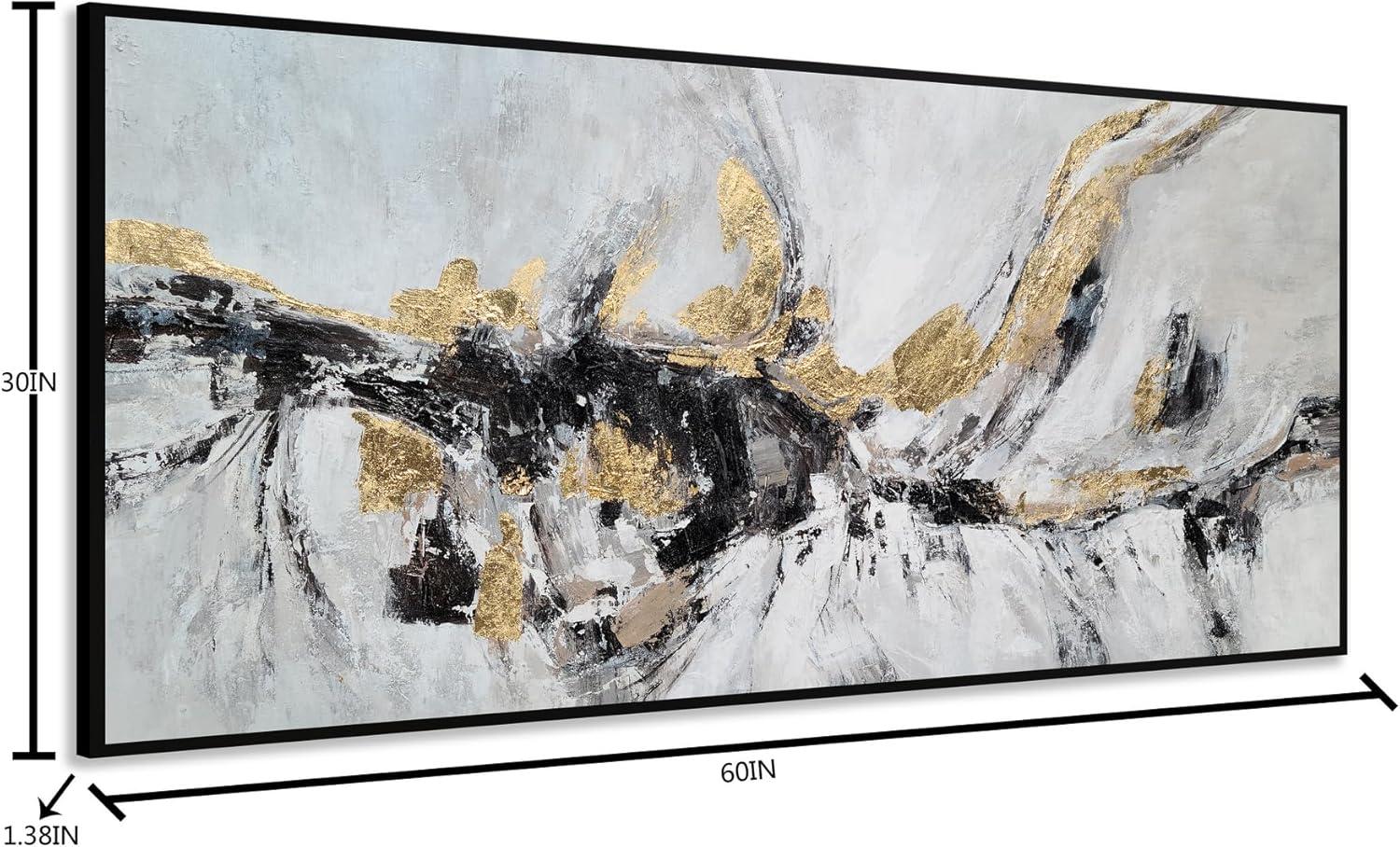 imageYihui Arts Contemporary Abstract Living Room Wall Art Hand Painted Modern Teal Color Canvas Painting Pictures for Bedroom Bathroom DecorBlack White Gold Art