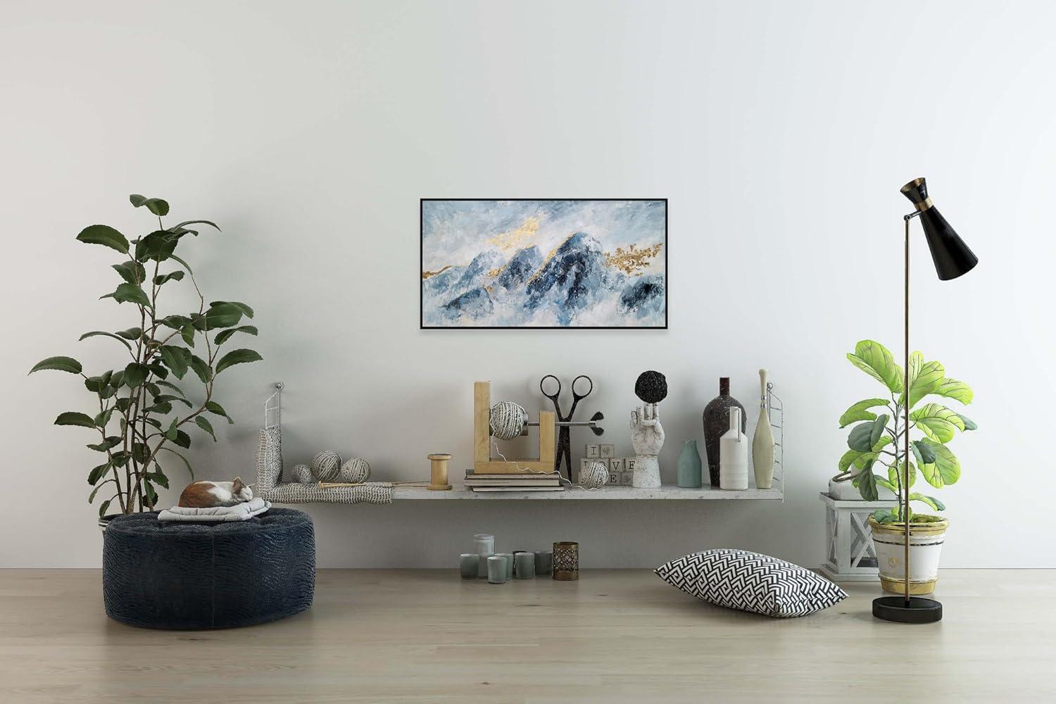 imageYihui Arts Contemporary Abstract Living Room Wall Art Hand Painted Modern Teal Color Canvas Painting Pictures for Bedroom Bathroom DecorBlue Art