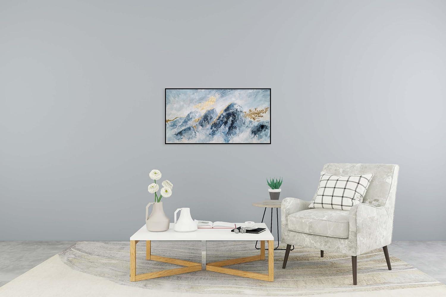 imageYihui Arts Contemporary Abstract Living Room Wall Art Hand Painted Modern Teal Color Canvas Painting Pictures for Bedroom Bathroom DecorBlue Art