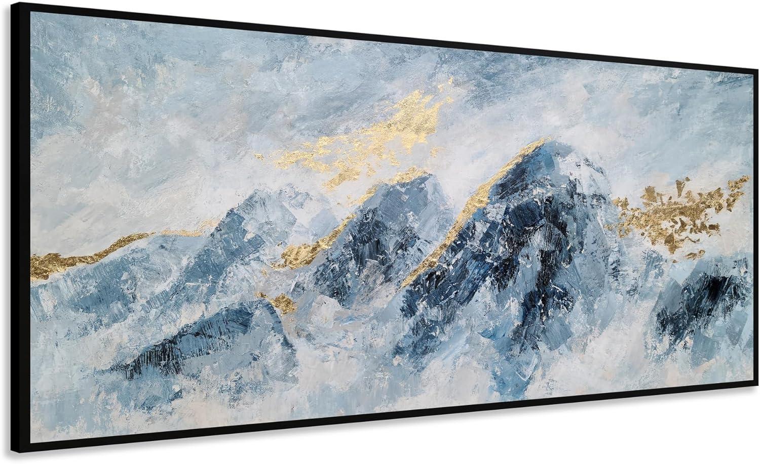 imageYihui Arts Contemporary Abstract Living Room Wall Art Hand Painted Modern Teal Color Canvas Painting Pictures for Bedroom Bathroom DecorBlue Art