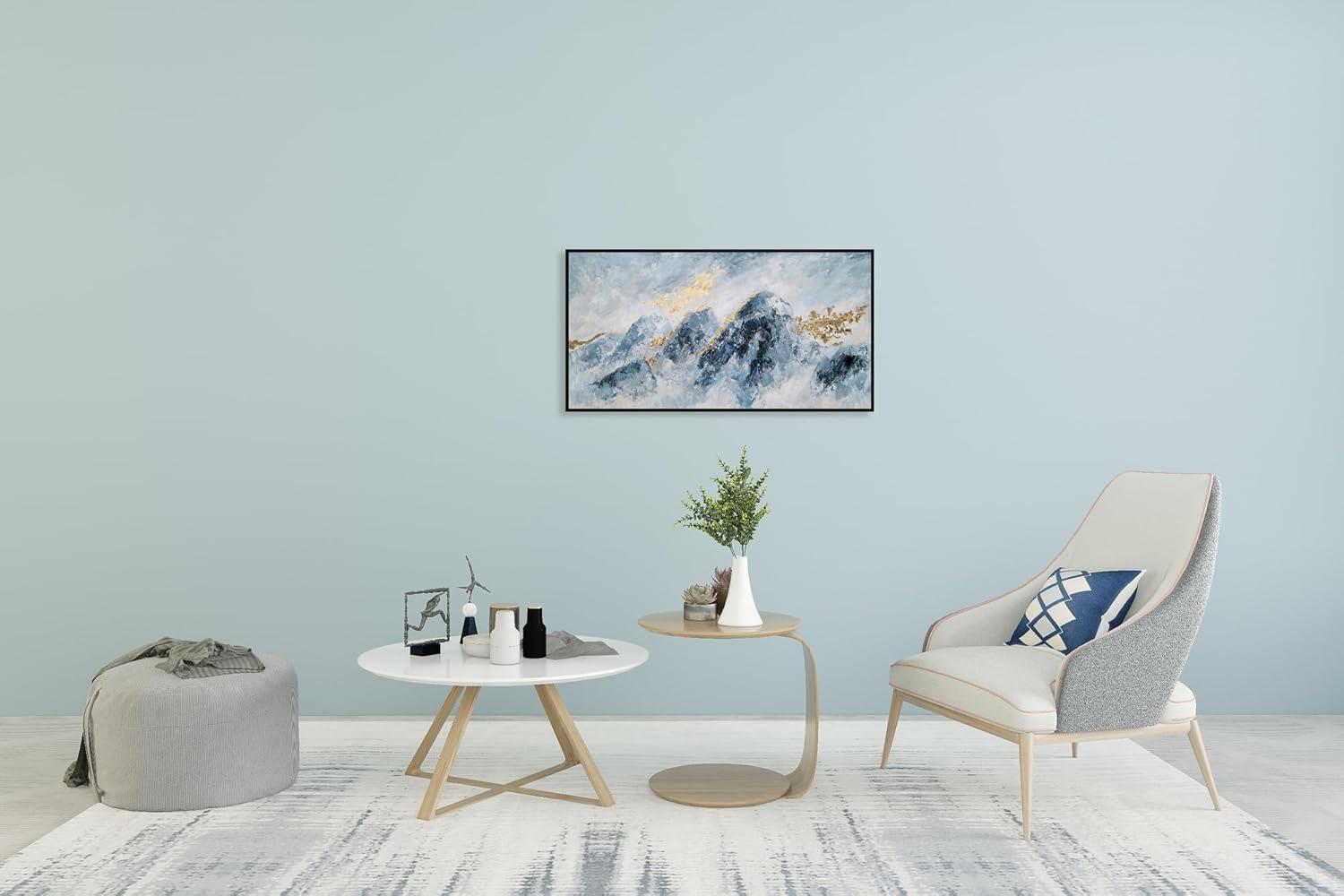 imageYihui Arts Contemporary Abstract Living Room Wall Art Hand Painted Modern Teal Color Canvas Painting Pictures for Bedroom Bathroom DecorBlue Art