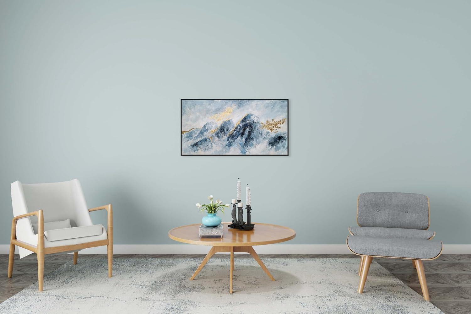 imageYihui Arts Contemporary Abstract Living Room Wall Art Hand Painted Modern Teal Color Canvas Painting Pictures for Bedroom Bathroom DecorBlue Art