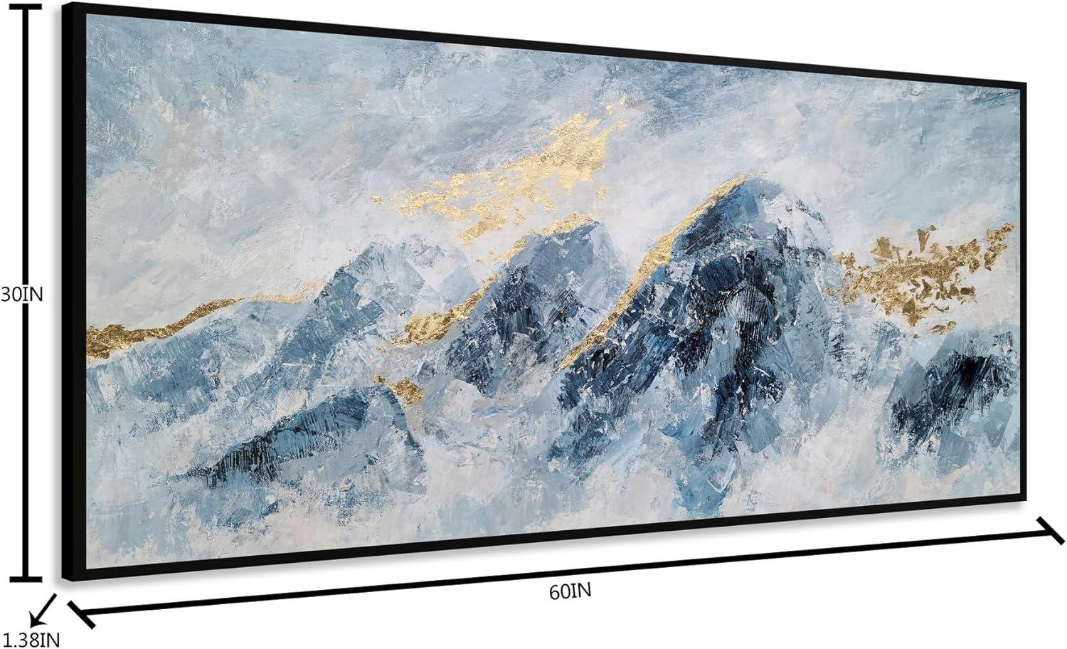 imageYihui Arts Contemporary Abstract Living Room Wall Art Hand Painted Modern Teal Color Canvas Painting Pictures for Bedroom Bathroom DecorBlue Art