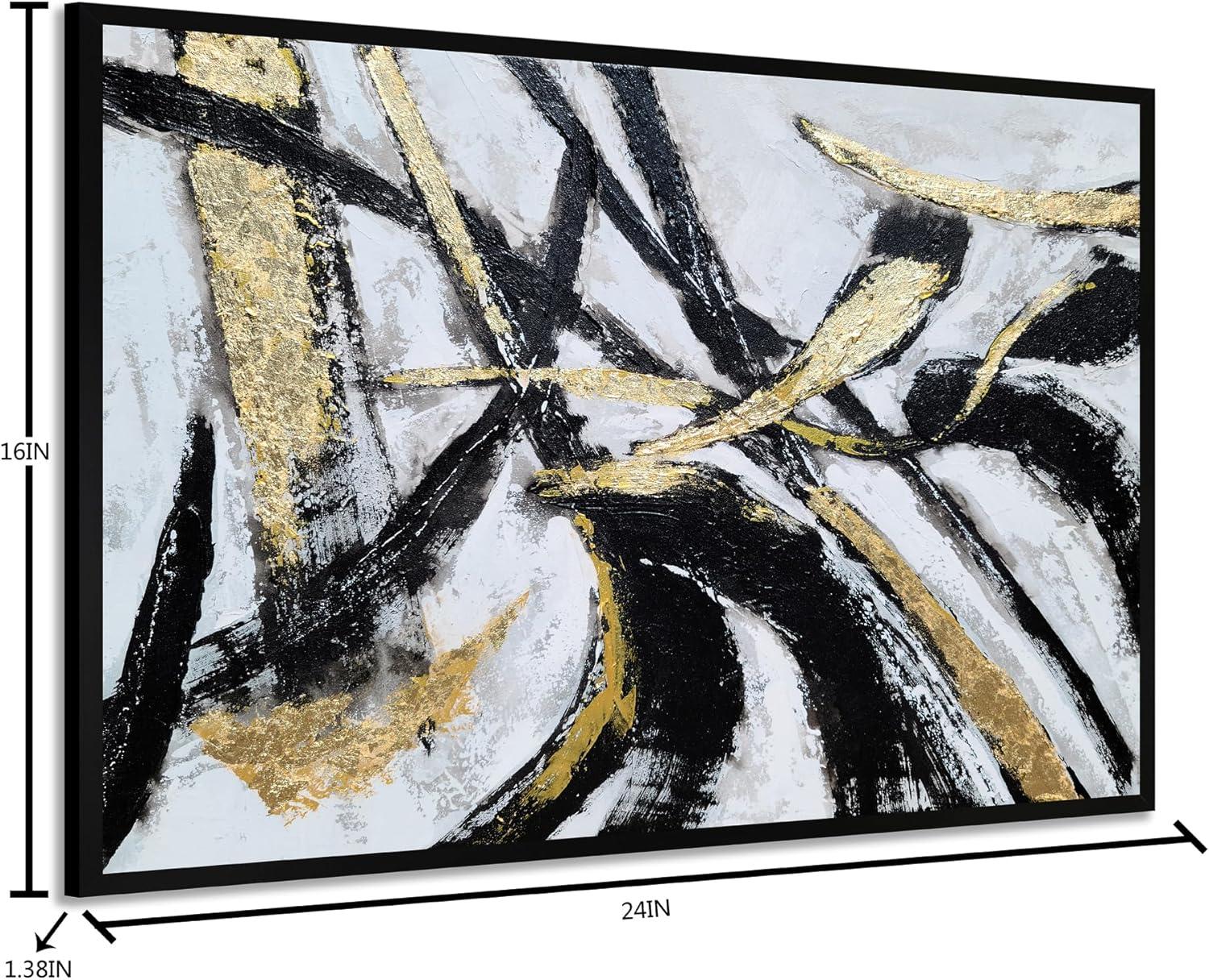 imageYihui Arts Contemporary Abstract Living Room Wall Art Hand Painted Modern Teal Color Canvas Painting Pictures for Bedroom Bathroom DecorFramed Black White Art