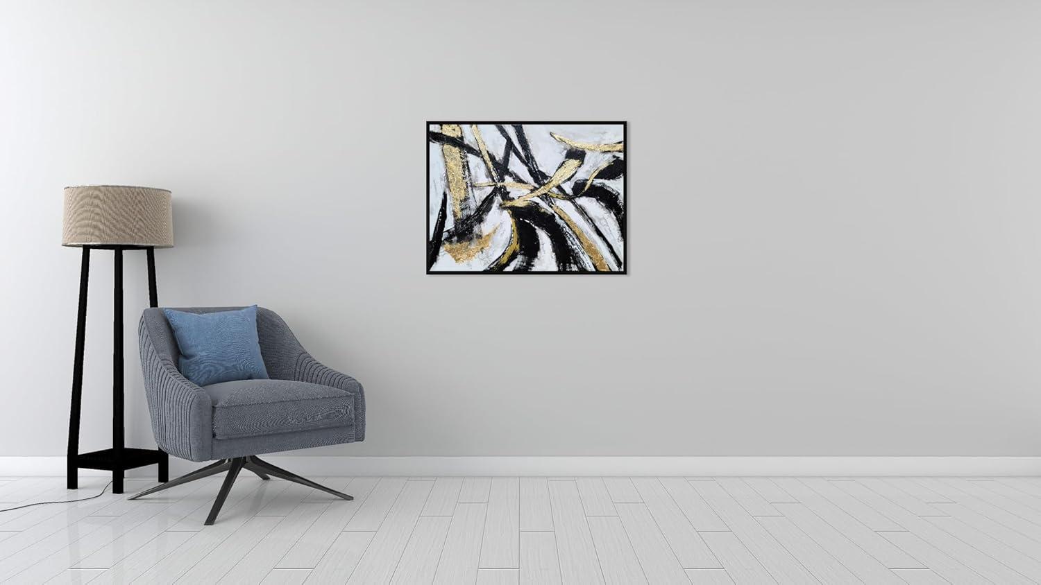 imageYihui Arts Contemporary Abstract Living Room Wall Art Hand Painted Modern Teal Color Canvas Painting Pictures for Bedroom Bathroom DecorFramed Black White Art