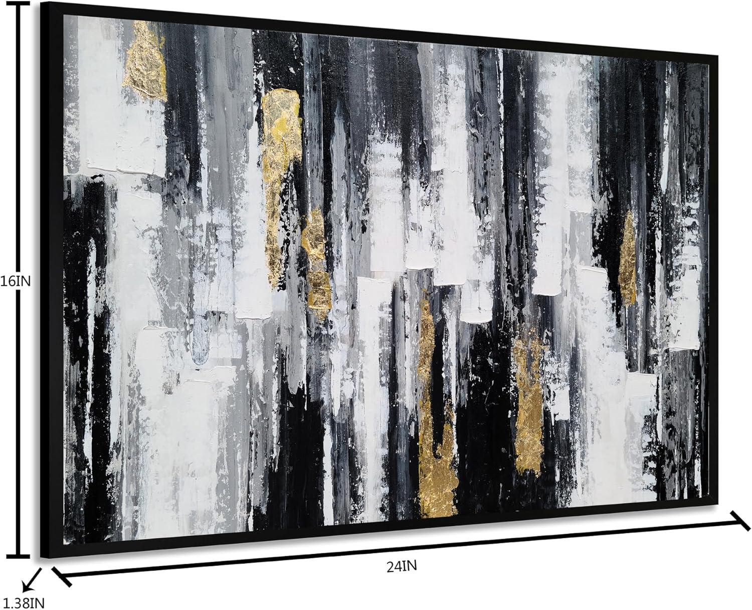imageYihui Arts Contemporary Abstract Living Room Wall Art Hand Painted Modern Teal Color Canvas Painting Pictures for Bedroom Bathroom DecorFramed Black White Painting