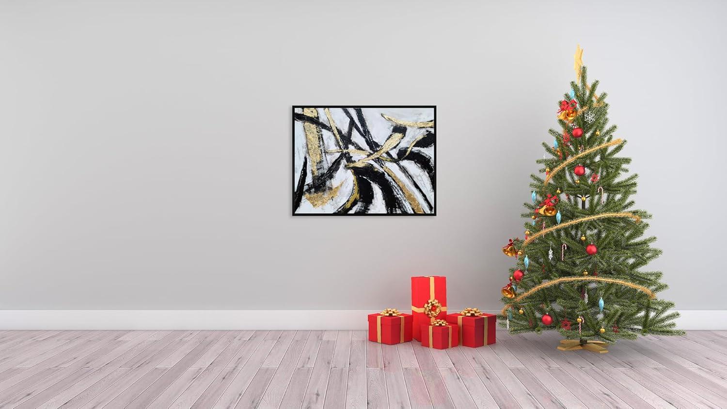 imageYihui Arts Contemporary Abstract Living Room Wall Art Hand Painted Modern Teal Color Canvas Painting Pictures for Bedroom Bathroom DecorFramed Black White Art