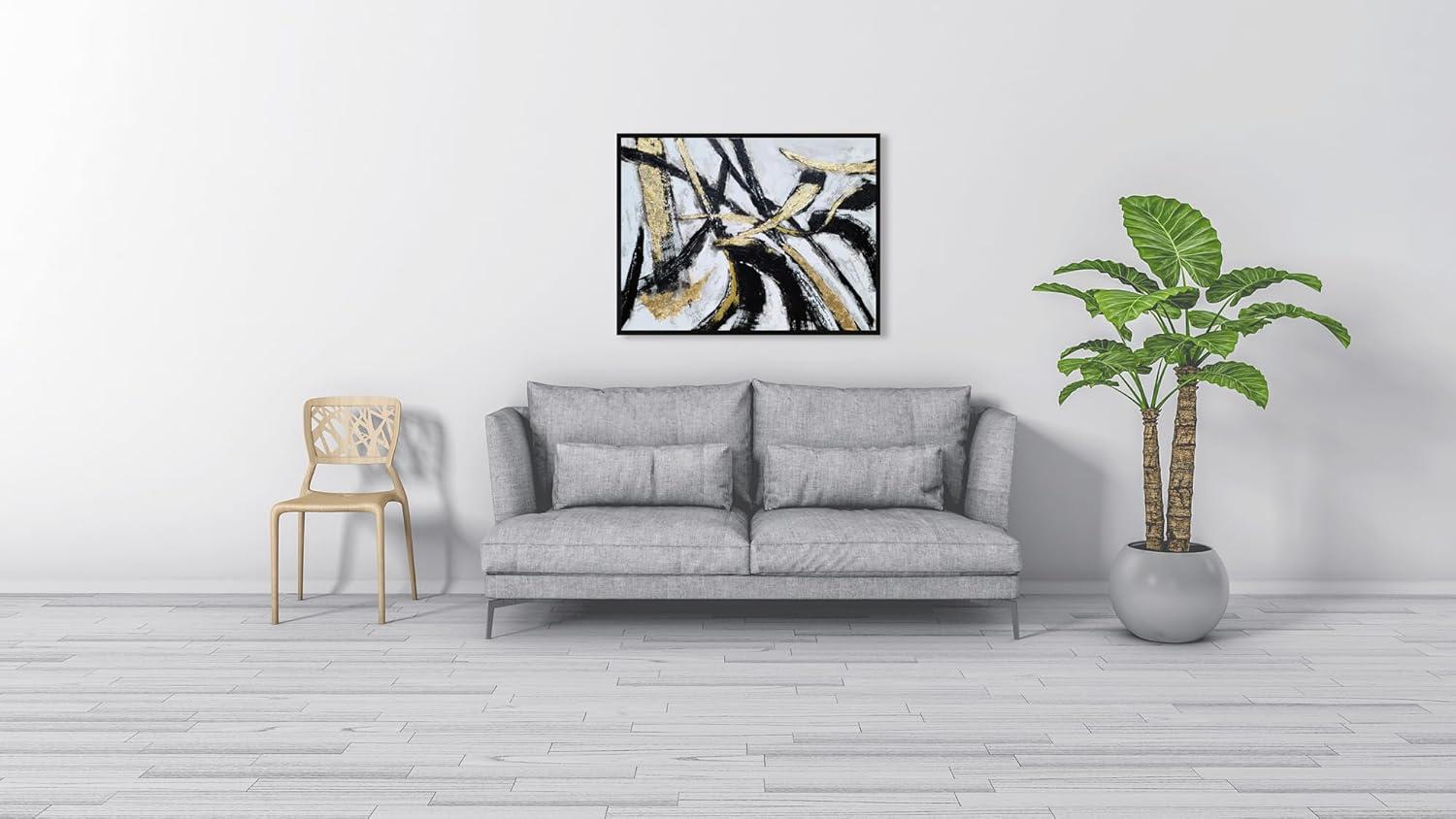 imageYihui Arts Contemporary Abstract Living Room Wall Art Hand Painted Modern Teal Color Canvas Painting Pictures for Bedroom Bathroom DecorFramed Black White Art