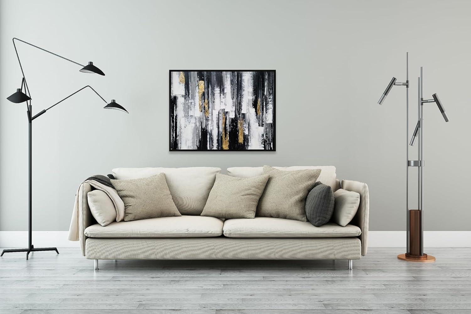 imageYihui Arts Contemporary Abstract Living Room Wall Art Hand Painted Modern Teal Color Canvas Painting Pictures for Bedroom Bathroom DecorFramed Black White Painting