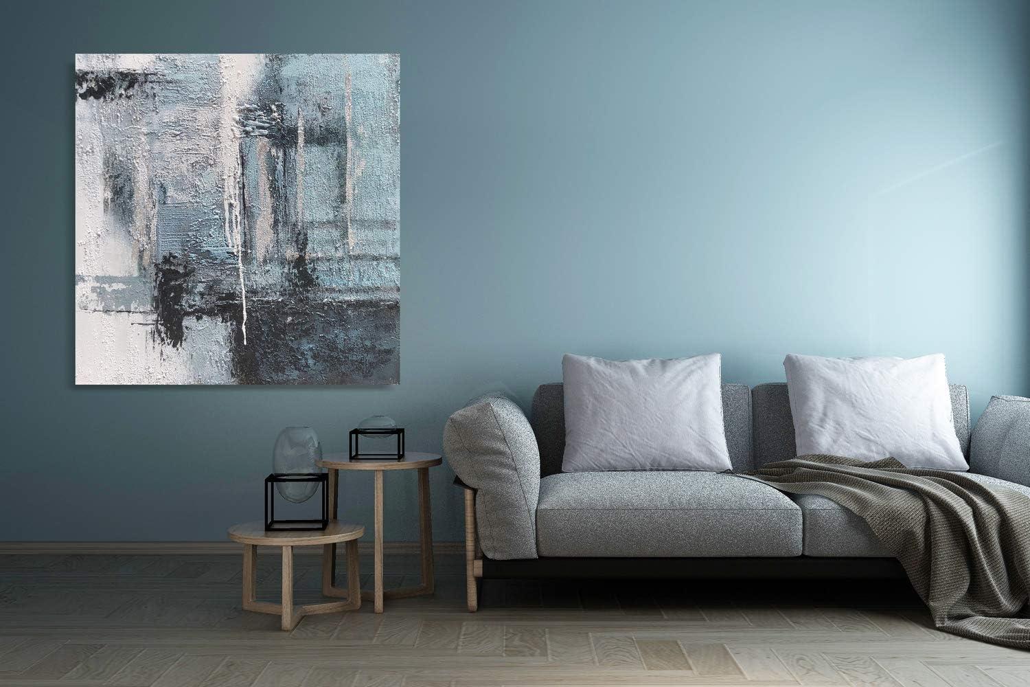 imageYihui Arts Contemporary Abstract Living Room Wall Art Hand Painted Modern Teal Color Canvas Painting Pictures for Bedroom Bathroom DecorSquare Arts