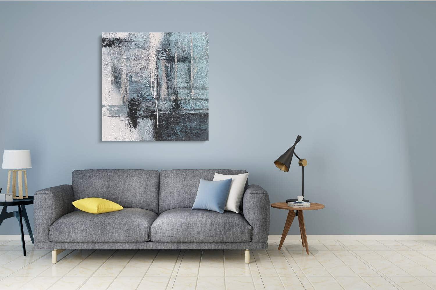 imageYihui Arts Contemporary Abstract Living Room Wall Art Hand Painted Modern Teal Color Canvas Painting Pictures for Bedroom Bathroom DecorSquare Arts