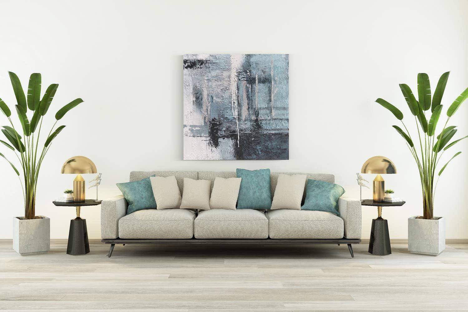 imageYihui Arts Contemporary Abstract Living Room Wall Art Hand Painted Modern Teal Color Canvas Painting Pictures for Bedroom Bathroom DecorSquare Arts