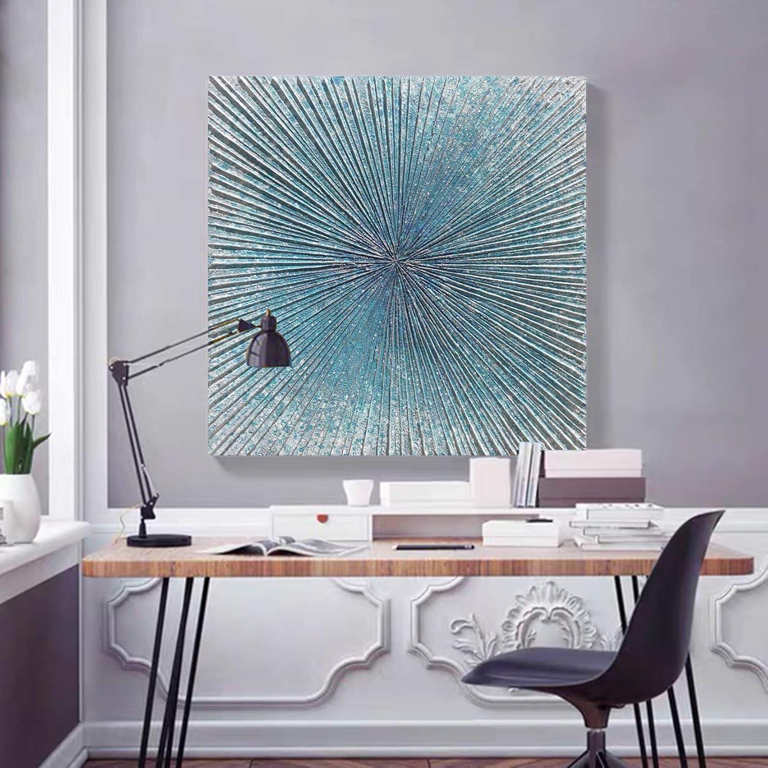 imageYihui Arts Contemporary Abstract Living Room Wall Art Hand Painted Modern Teal Color Canvas Painting Pictures for Bedroom Bathroom DecorTeal Art