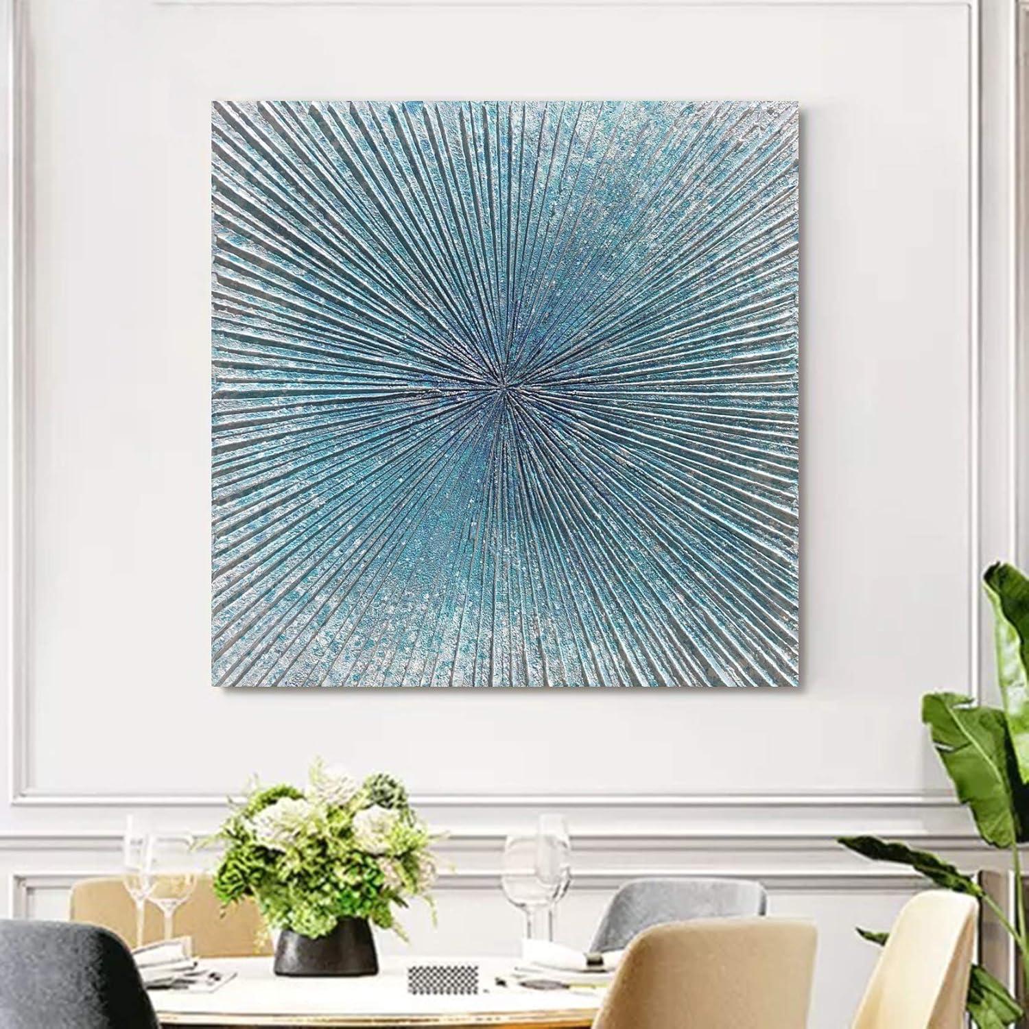 imageYihui Arts Contemporary Abstract Living Room Wall Art Hand Painted Modern Teal Color Canvas Painting Pictures for Bedroom Bathroom DecorTeal Art
