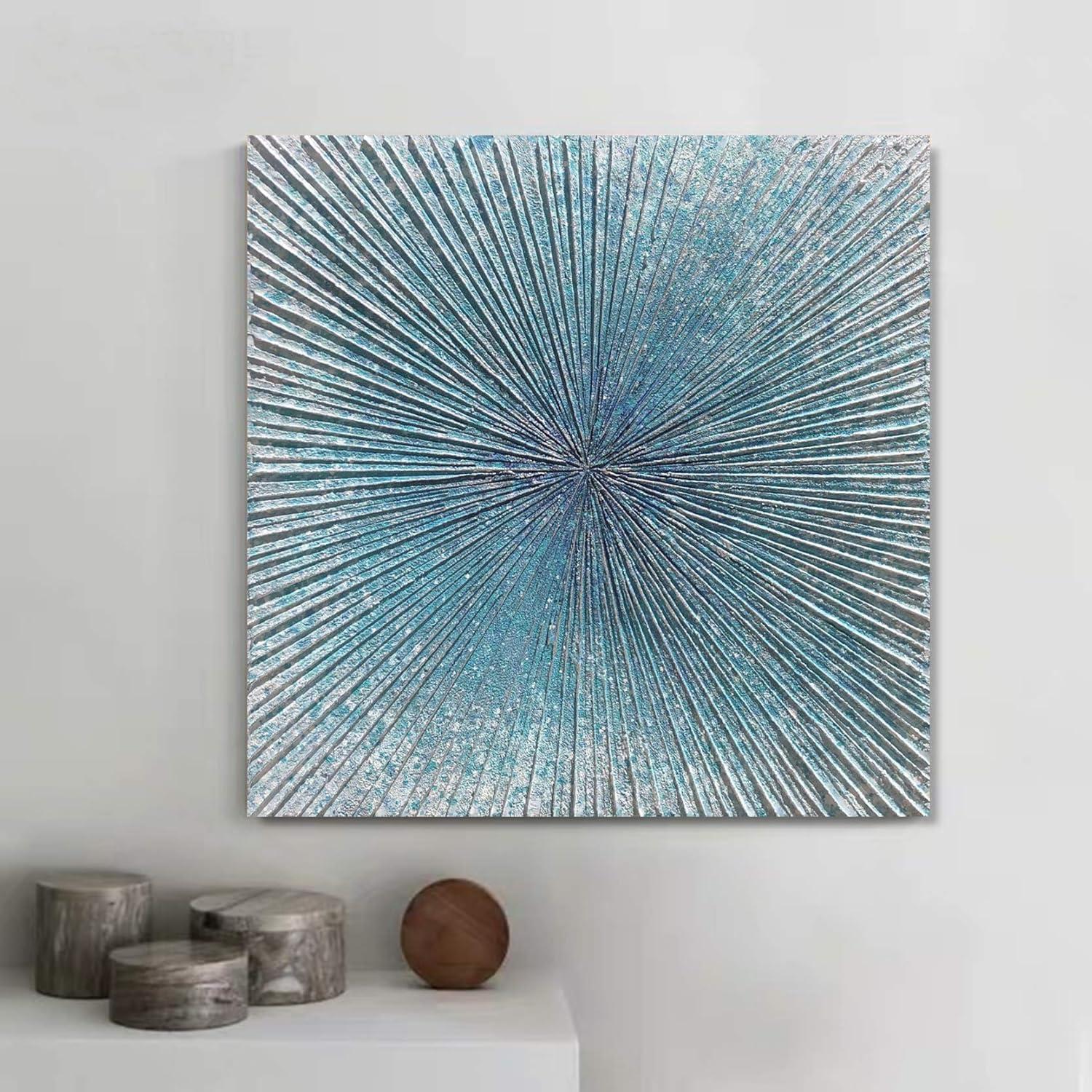 imageYihui Arts Contemporary Abstract Living Room Wall Art Hand Painted Modern Teal Color Canvas Painting Pictures for Bedroom Bathroom DecorTeal Art