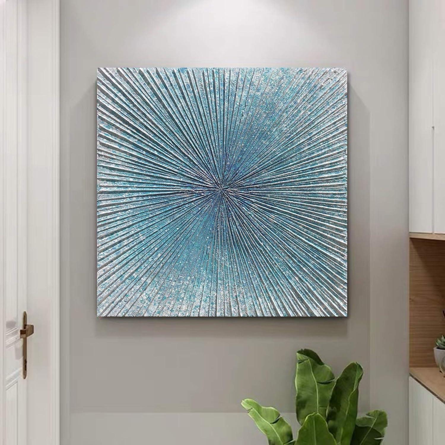 imageYihui Arts Contemporary Abstract Living Room Wall Art Hand Painted Modern Teal Color Canvas Painting Pictures for Bedroom Bathroom DecorTeal Art