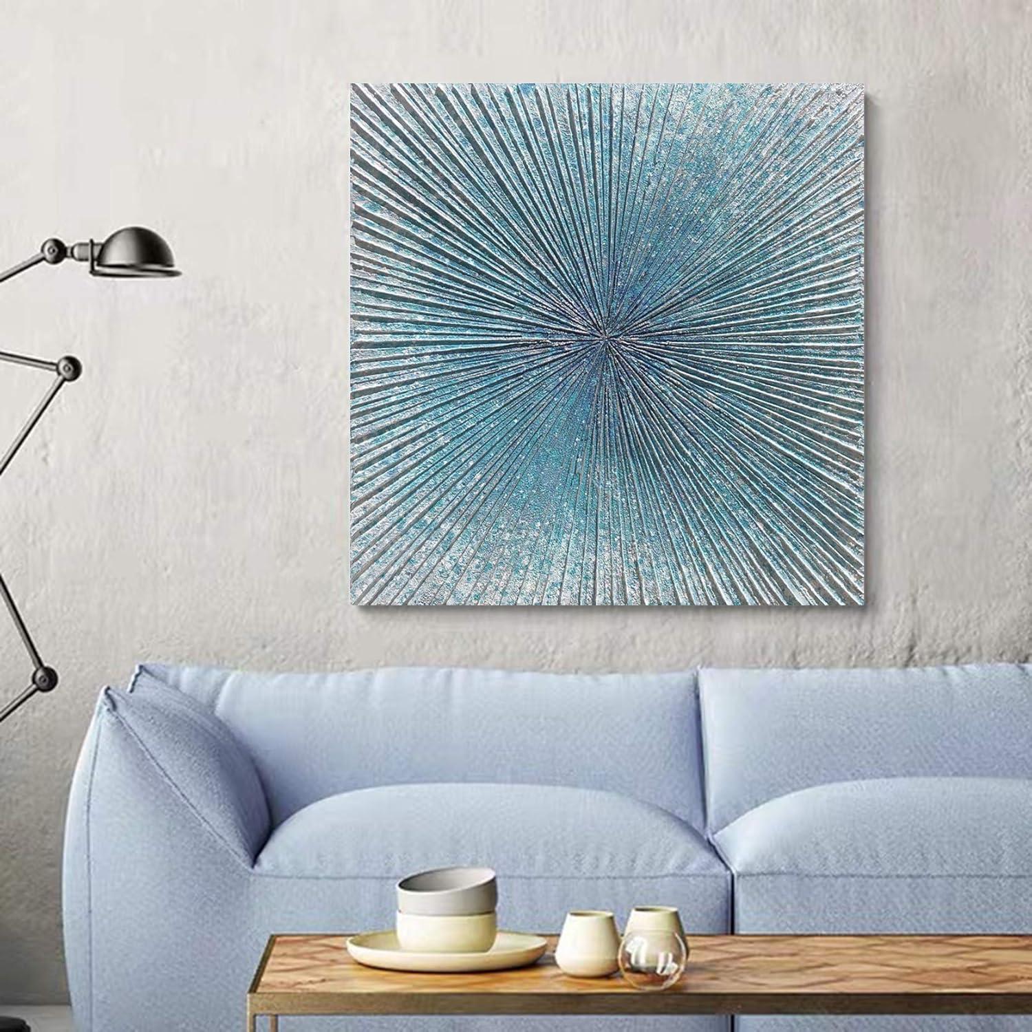 imageYihui Arts Contemporary Abstract Living Room Wall Art Hand Painted Modern Teal Color Canvas Painting Pictures for Bedroom Bathroom DecorTeal Art