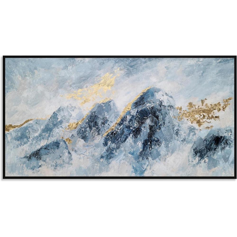 imageYihui Arts Contemporary Abstract Living Room Wall Art Hand Painted Modern Teal Color Canvas Painting Pictures for Bedroom Bathroom DecorBlue Art