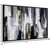 imageYihui Arts Contemporary Abstract Living Room Wall Art Hand Painted Modern Teal Color Canvas Painting Pictures for Bedroom Bathroom DecorFramed Black White Painting