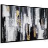 imageYihui Arts Contemporary Abstract Living Room Wall Art Hand Painted Modern Teal Color Canvas Painting Pictures for Bedroom Bathroom DecorFramed Black White Painting