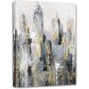 imageYihui Arts Modern Abstract Skyline Canvas Wall Artwork with Gold Foil Modern Oil Painting Pictures with Framed for Living Room Bedroom Bathroom DecorationGrey Skyline 1