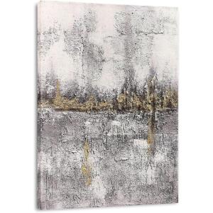 imageYihui Arts Canvas Wall Art Black White And Gold Foil Abstract Oil Painting Pictures Canvas For Home DecorationGrey 3