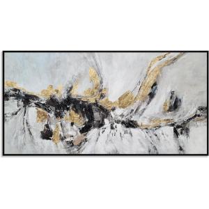 imageYihui Arts Contemporary Abstract Living Room Wall Art Hand Painted Modern Teal Color Canvas Painting Pictures for Bedroom Bathroom DecorBlack White Gold Art