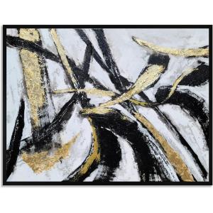imageYihui Arts Contemporary Abstract Living Room Wall Art Hand Painted Modern Teal Color Canvas Painting Pictures for Bedroom Bathroom DecorFramed Black White Art