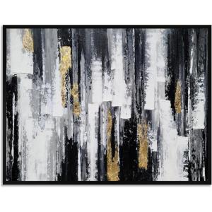 imageYihui Arts Contemporary Abstract Living Room Wall Art Hand Painted Modern Teal Color Canvas Painting Pictures for Bedroom Bathroom DecorFramed Black White Painting