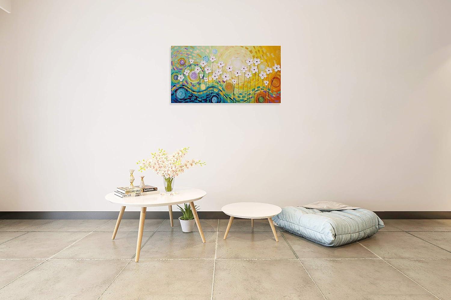imageYihui Arts 3D White Flower Canvas Wall Art Hand Painted Grey Paintings Vertical Artwork for Living Room Bedroom Hallway DecorationColorful Flower