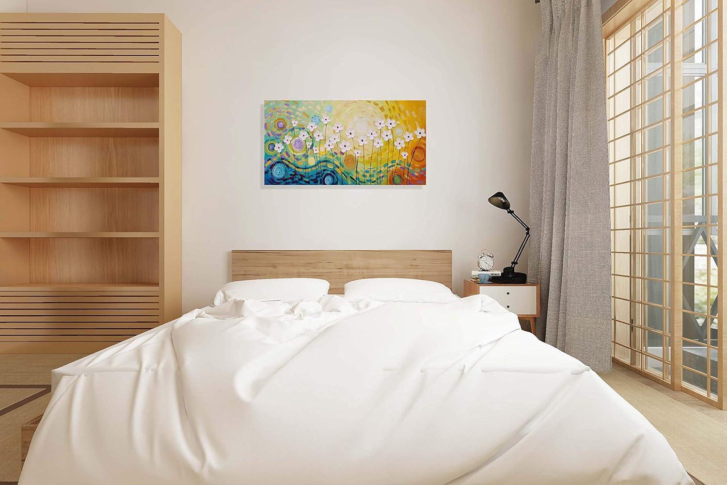 imageYihui Arts 3D White Flower Canvas Wall Art Hand Painted Grey Paintings Vertical Artwork for Living Room Bedroom Hallway DecorationColorful Flower