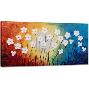 imageYihui Arts 3D White Flower Canvas Wall Art Hand Painted Grey Paintings Vertical Artwork for Living Room Bedroom Hallway DecorationColorful Floral