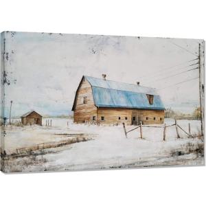imageYihui Arts Famrhouse Wall Art with Textured Old Barn Paintings Modern Abstract Rustic Artwork for Living Room Bedroom BathroomBlue Barn