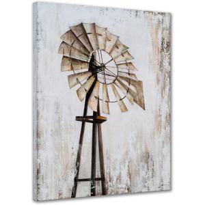 imageYihui Arts Famrhouse Wall Art with Textured Old Barn Paintings Modern Abstract Rustic Artwork for Living Room Bedroom BathroomWindmill A