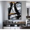 imageYihui Arts Abstract Canvas Wall Art Pictures Thick Texture Grey with Gold Foil Paintings Hand Painted by Professional Artist For Dinning Room DecorationBlack