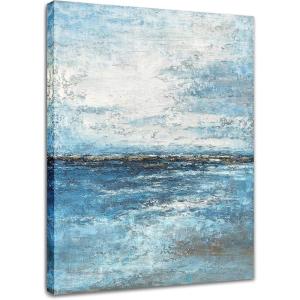 imageYihui Arts Abstract Canvas Wall Art Pictures Thick Texture Grey with Gold Foil Paintings Hand Painted by Professional Artist For Dinning Room DecorationBlue 2