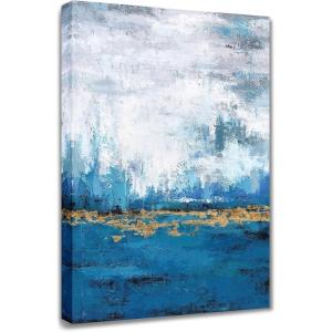 imageYihui Arts Abstract Canvas Wall Art Pictures Thick Texture Grey with Gold Foil Paintings Hand Painted by Professional Artist For Dinning Room DecorationBlue 1