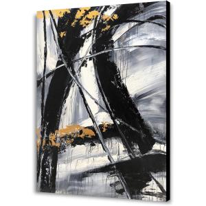 imageYihui Arts Abstract Canvas Wall Art Pictures Thick Texture Grey with Gold Foil Paintings Hand Painted by Professional Artist For Dinning Room DecorationBlack