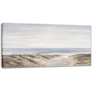 imageYihui Arts Ocean Canvas Wall Art with Textured Abstract Beach Paintings with Ladder and Umbrella Contemporary Coastal Pictures with Blue Color for Living Room Bedroom Bathroom DecorBeach A